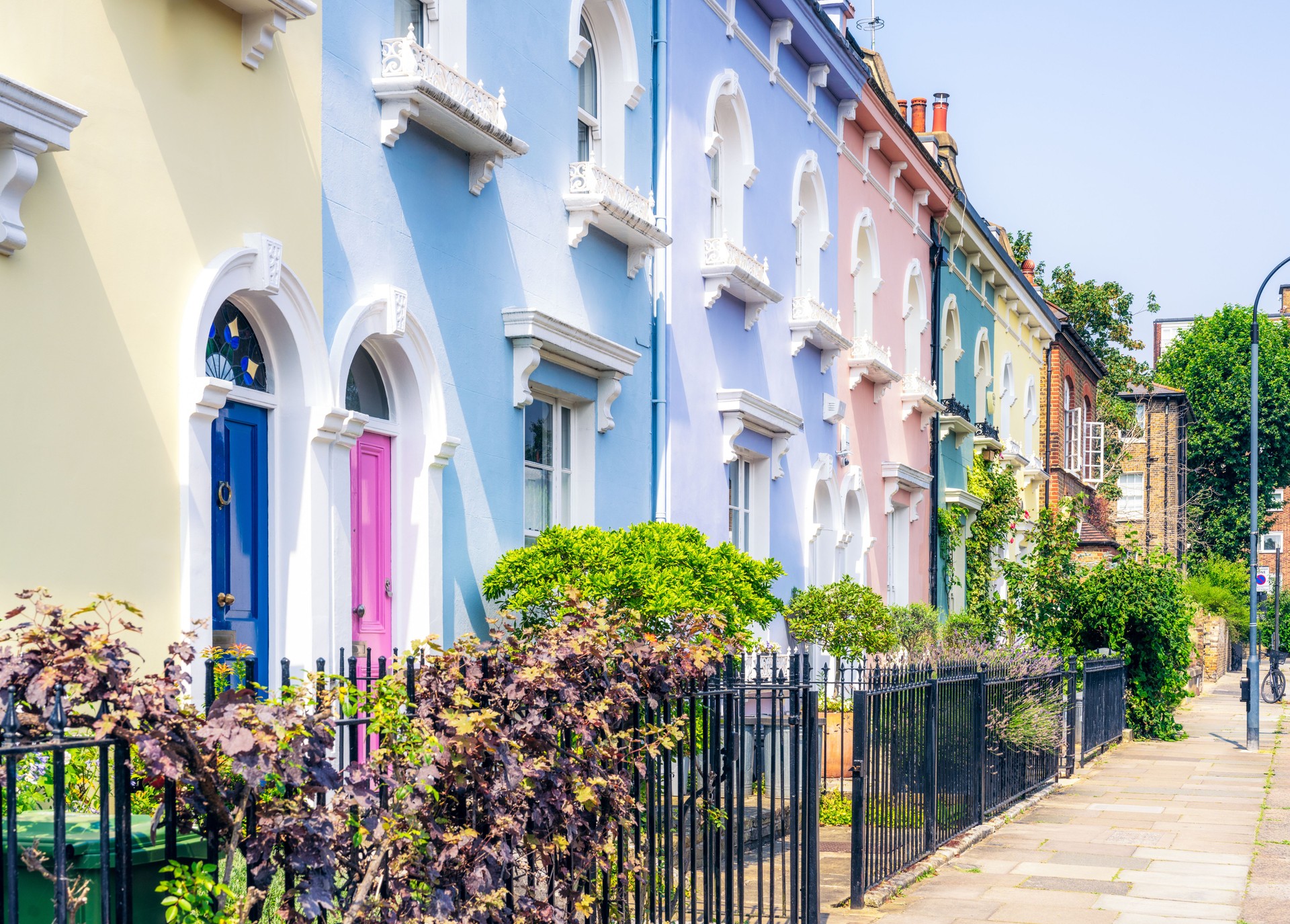 Pastel coloured houses in London